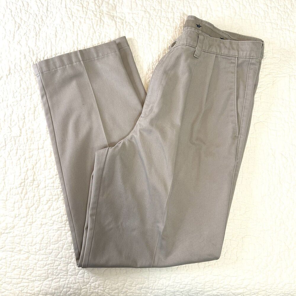 Vintage Dockers Pants Mens 34x32 Khaki Pleated Front Classic Fit Refined Chino